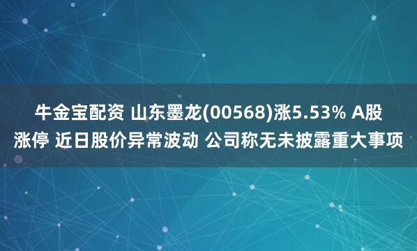 牛金宝配资 山东墨龙(00568)涨5.53% A股涨停 近日股价异常波动 公司称无未披露重大事项